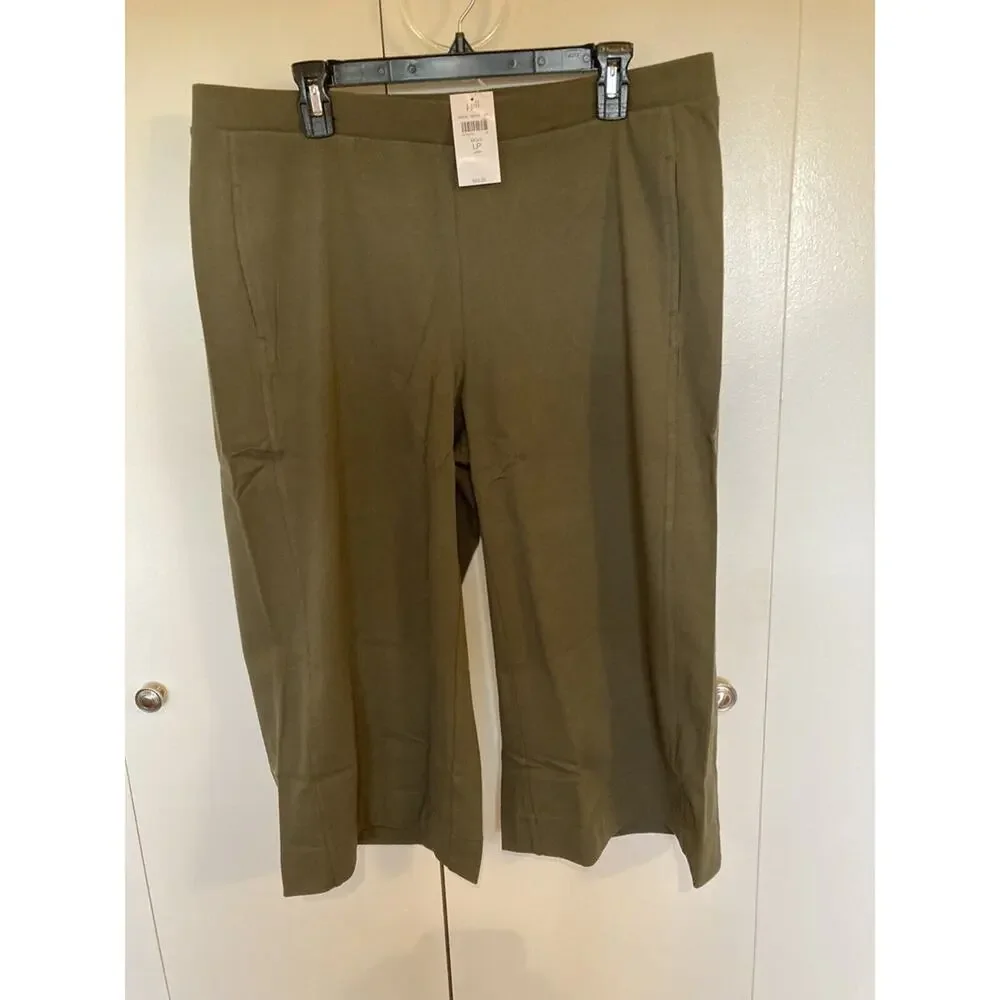 J Jill Womens Capri Knit Pants Large Petite Moss Green Jill Casual